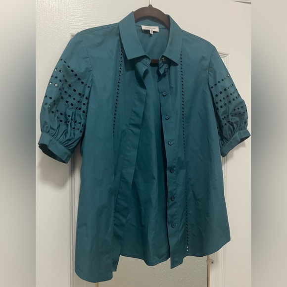 LAFAYETTE 148 NEW YORK Cowan Shirt Size Small Deep Lagoon - Picture 5 of 7